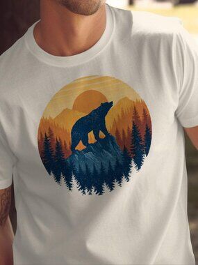 Bear Silhouette Forest Tee 🐻🌄 | Sunset Mountain Wildlife Graphic T-Shirt